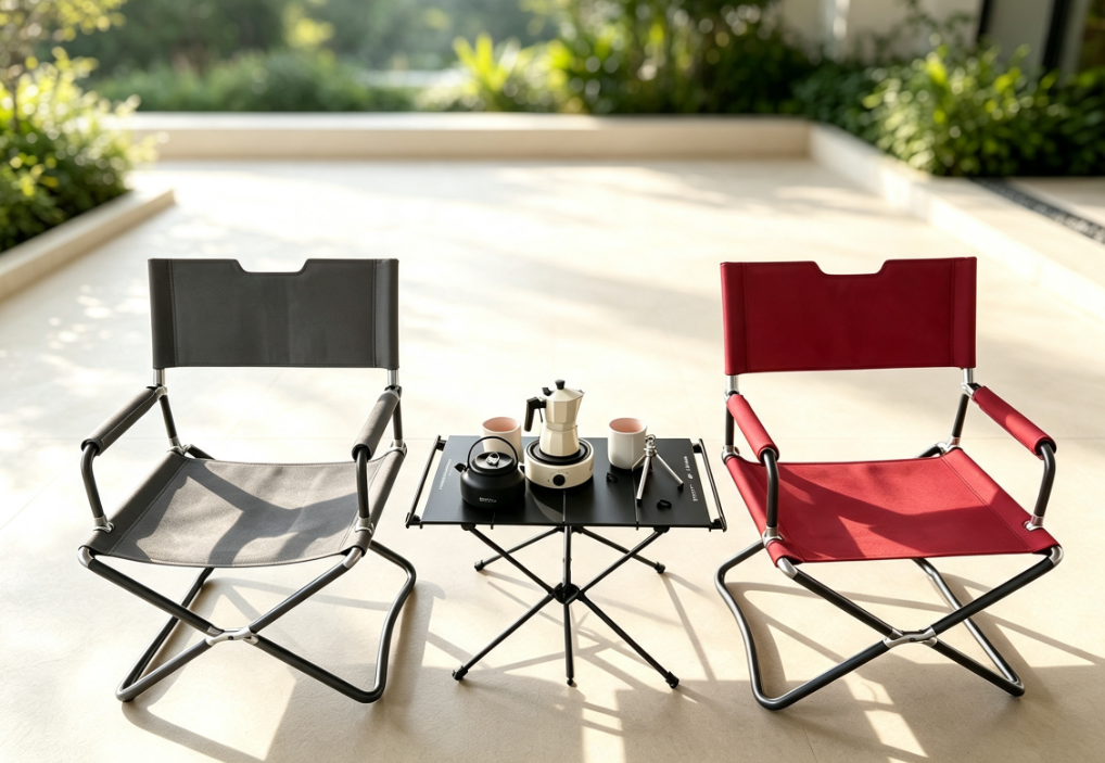 Custom folding camping furniture and table set